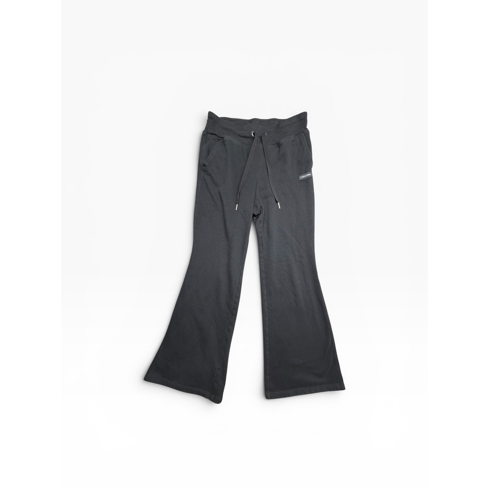 Calvin Klein Womens Black Wide Leg Flared Sweatpants Drawstring Fleece Joggers M